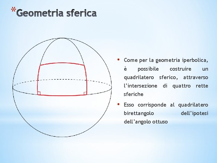 * • Come per la geometria iperbolica, è possibile quadrilatero costruire sferico, un attraverso
