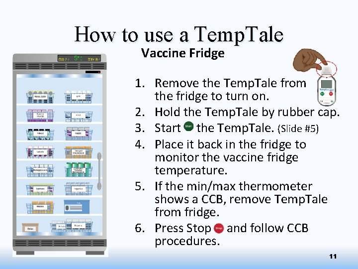 How to use a Temp. Tale Vaccine Fridge 1. Remove the Temp. Tale from