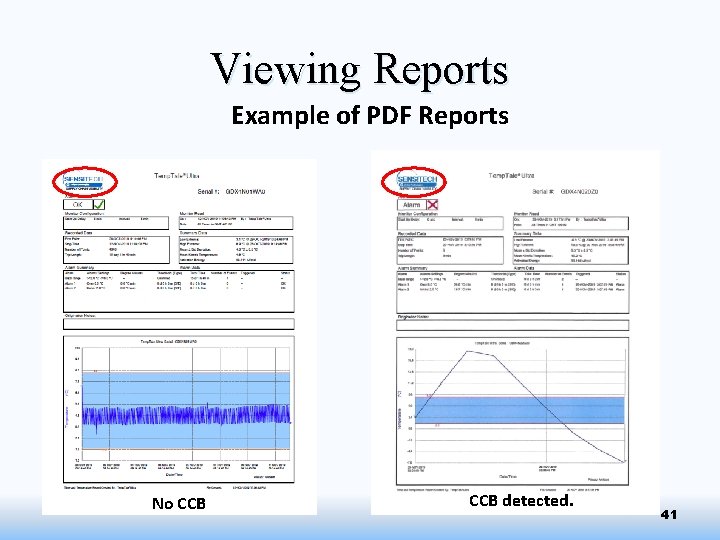 Viewing Reports Example of PDF Reports No CCB detected. 41 
