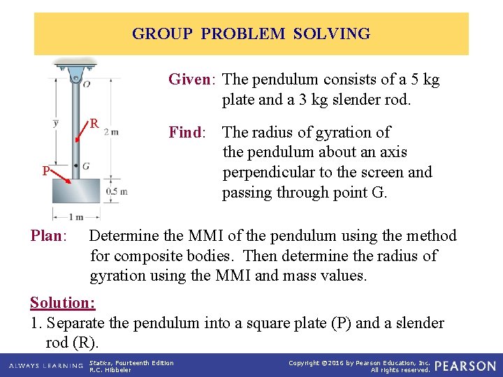 GROUP PROBLEM SOLVING Given: The pendulum consists of a 5 kg plate and a