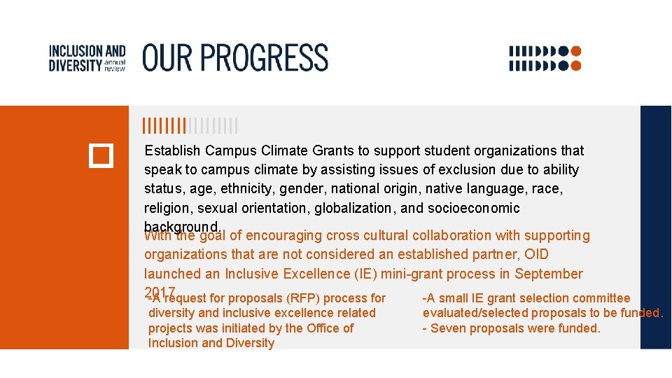 Establish Campus Climate Grants to support student organizations that speak to campus climate by