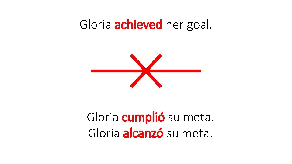 Gloria achieved her goal. Gloria cumplió su meta. Gloria alcanzó su meta. 