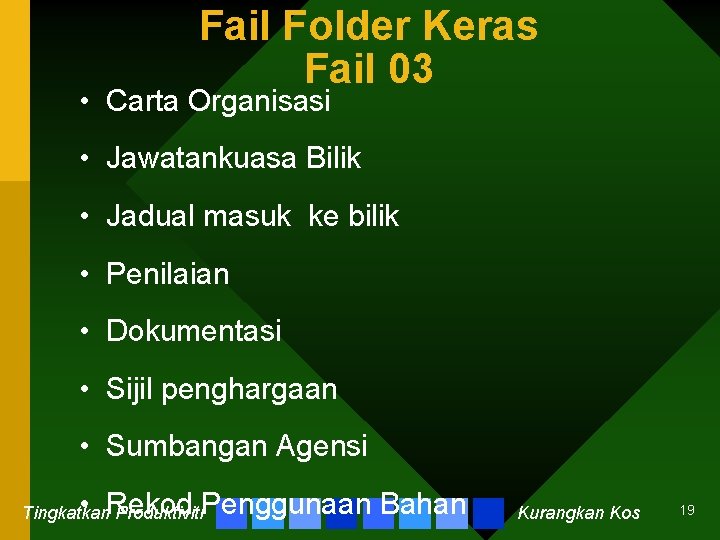 Fail Folder Keras Fail 03 • Carta Organisasi • Jawatankuasa Bilik • Jadual masuk