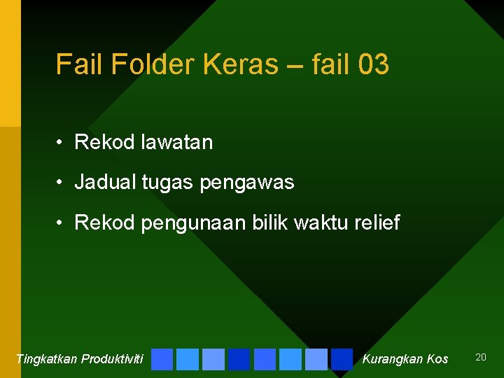 Fail Folder Keras – fail 03 • Rekod lawatan • Jadual tugas pengawas •