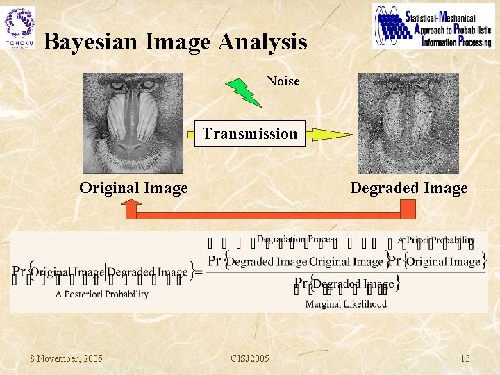 Bayesian Image Analysis Noise Transmission Original Image 8 November, 2005 Degraded Image CISJ 2005