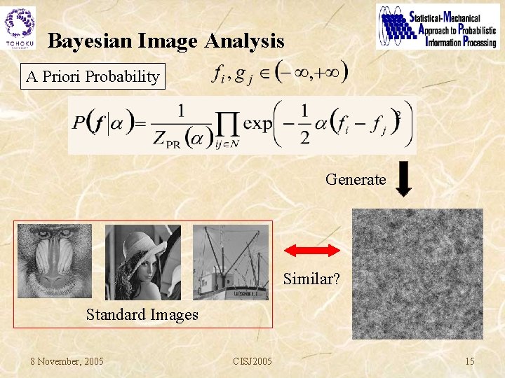 Bayesian Image Analysis A Priori Probability Generate Similar? Standard Images 8 November, 2005 CISJ
