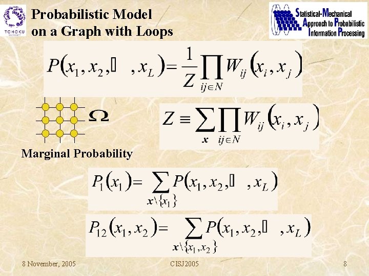 Probabilistic Model on a Graph with Loops Marginal Probability 8 November, 2005 CISJ 2005