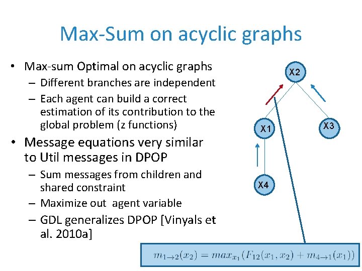 Max-Sum on acyclic graphs • Max-sum Optimal on acyclic graphs – Different branches are