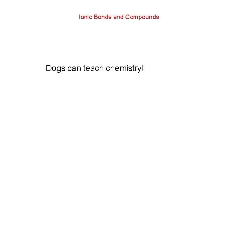 Ionic Bonds and Compounds Dogs can teach chemistry! 