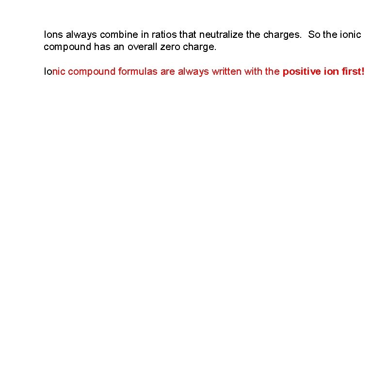 Ions always combine in ratios that neutralize the charges. So the ionic compound has