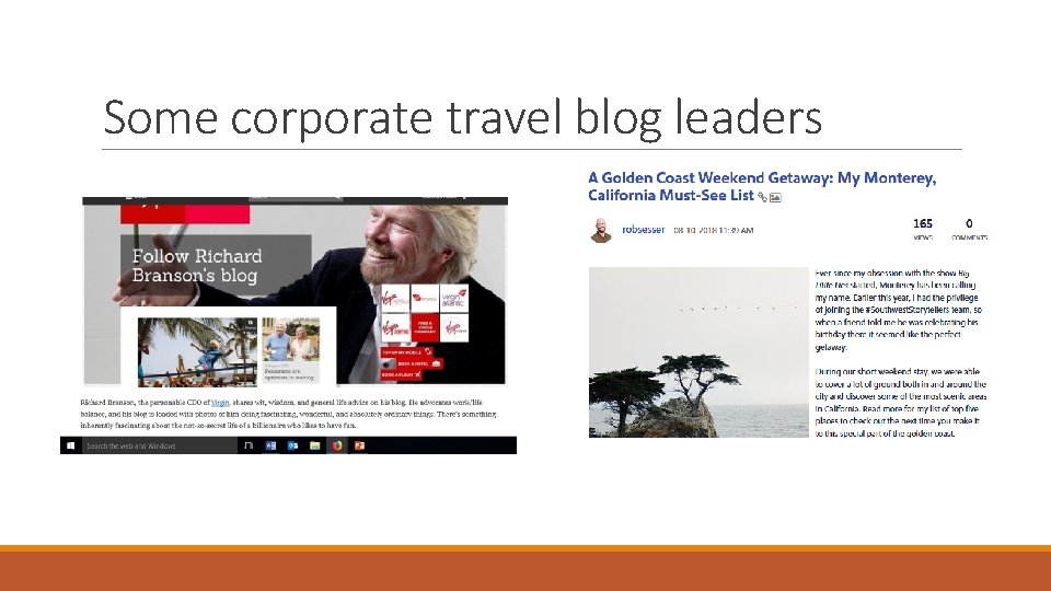 Some corporate travel blog leaders 