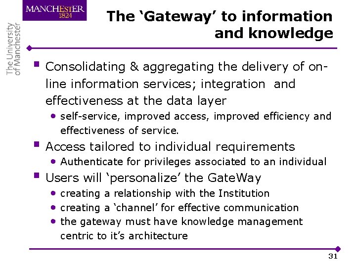 The ‘Gateway’ to information and knowledge § Consolidating & aggregating the delivery of online
