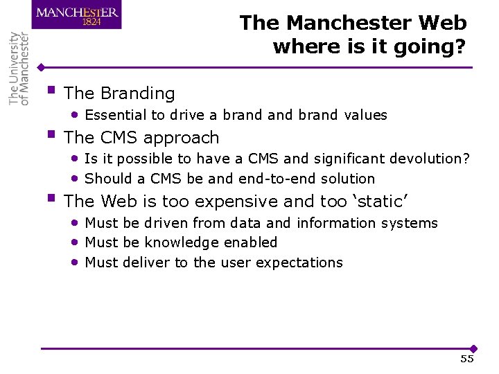 The Manchester Web where is it going? § The Branding § § • Essential