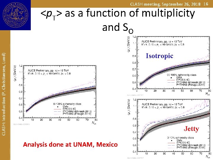 CLASH meeting, September 26, 2018 16 <p. T> as a function of multiplicity and