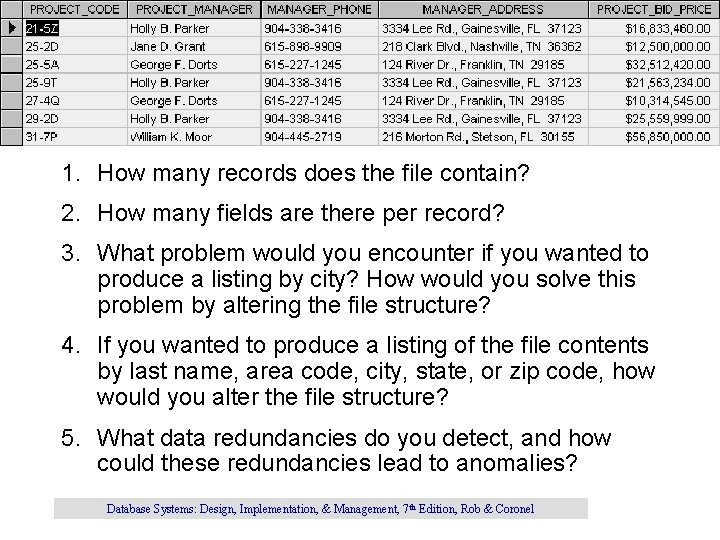 1 1. How many records does the file contain? 2. How many fields are