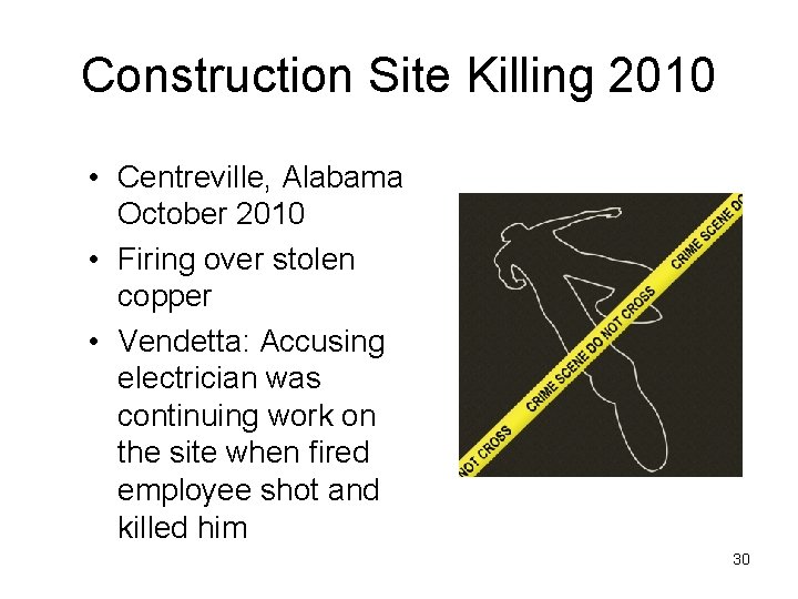 Construction Site Killing 2010 • Centreville, Alabama October 2010 • Firing over stolen copper