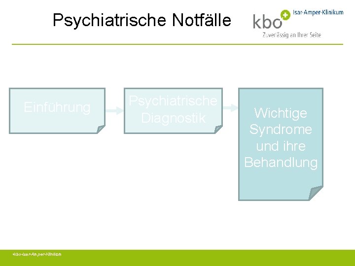 Psychiatrische Notfälle Einführung • kbo-Isar-Amper-Klinikum Psychiatrische Diagnostik Wichtige Syndrome und ihre Behandlung 