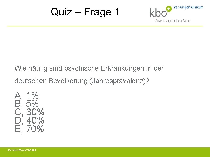 Quiz – Frage 1 Wie häufig sind psychische Erkrankungen in der deutschen Bevölkerung (Jahresprävalenz)?