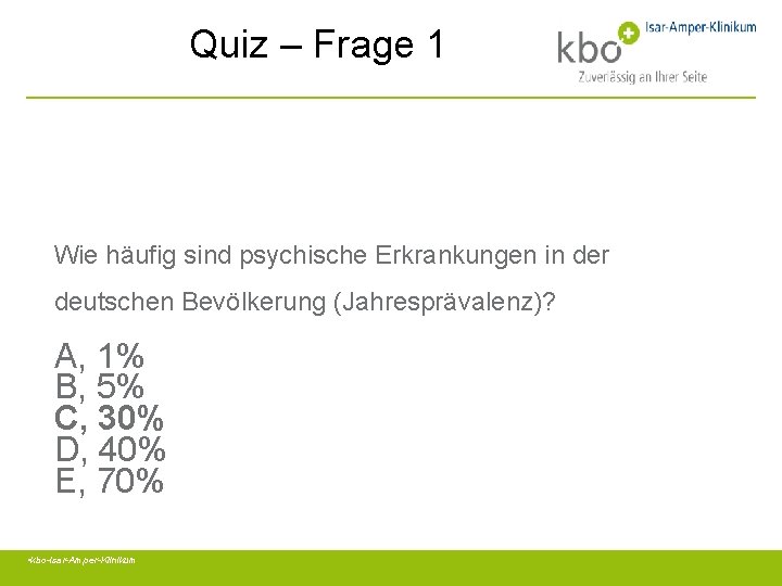 Quiz – Frage 1 Wie häufig sind psychische Erkrankungen in der deutschen Bevölkerung (Jahresprävalenz)?