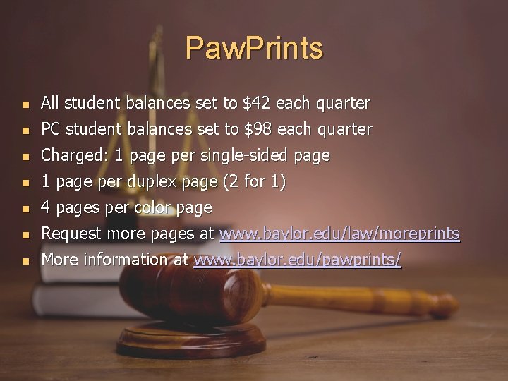 Paw. Prints All student balances set to $42 each quarter PC student balances set