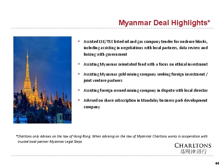 Myanmar Deal Highlights* Assisted LSE/TSX listed oil and gas company tender for onshore blocks,