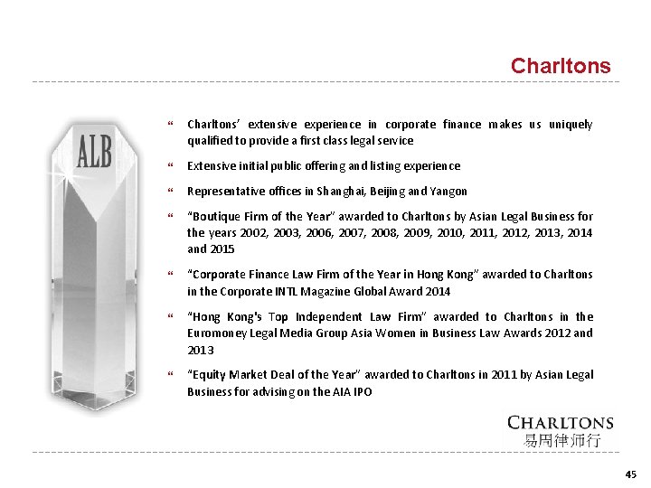 Charltons Charltons’ extensive experience in corporate finance makes us uniquely qualified to provide a