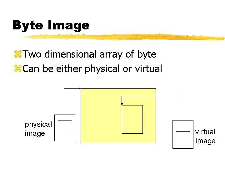 Byte Image z. Two dimensional array of byte z. Can be either physical or