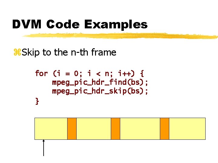 DVM Code Examples z. Skip to the n-th frame for (i = 0; i