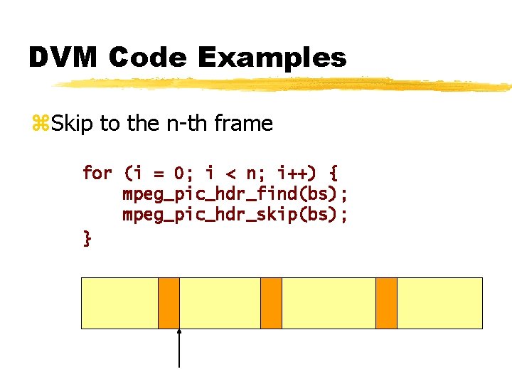 DVM Code Examples z. Skip to the n-th frame for (i = 0; i