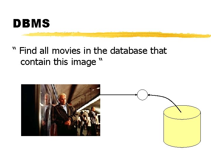 DBMS “ Find all movies in the database that contain this image “ 