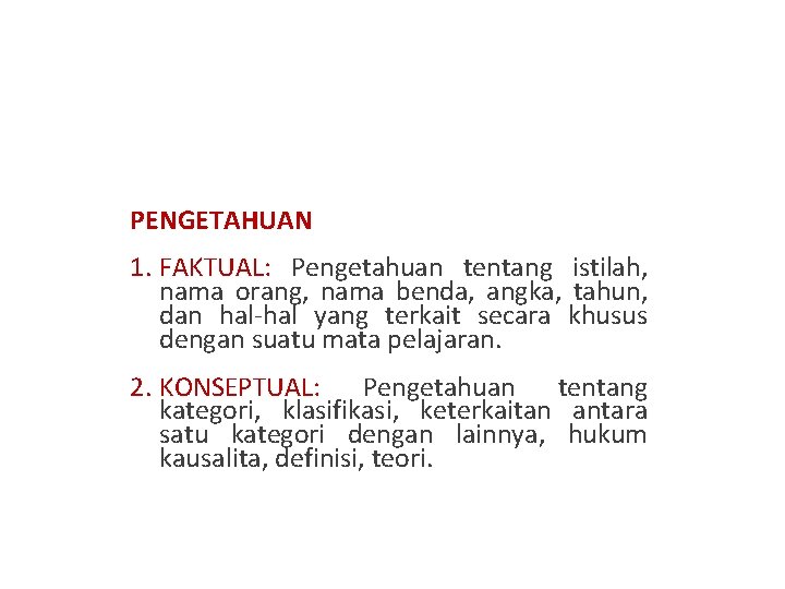 BUTIR SKL (2) PERMENDIKBUD NO. 20 TAHUN 2016 PENGETAHUAN 1. FAKTUAL: Pengetahuan tentang istilah,