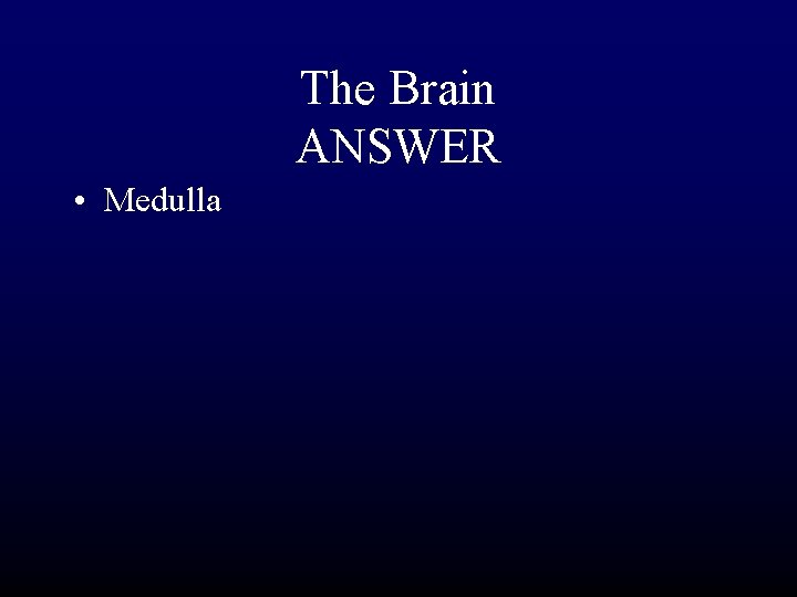 The Brain ANSWER • Medulla 