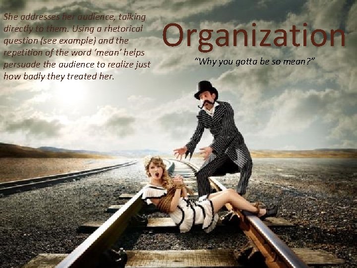 She addresses her audience, talking directly to them. Using a rhetorical question (see example)