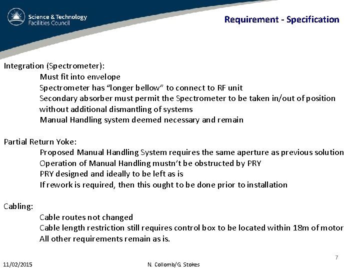 Requirement - Specification Integration (Spectrometer): Must fit into envelope Spectrometer has “longer bellow” to