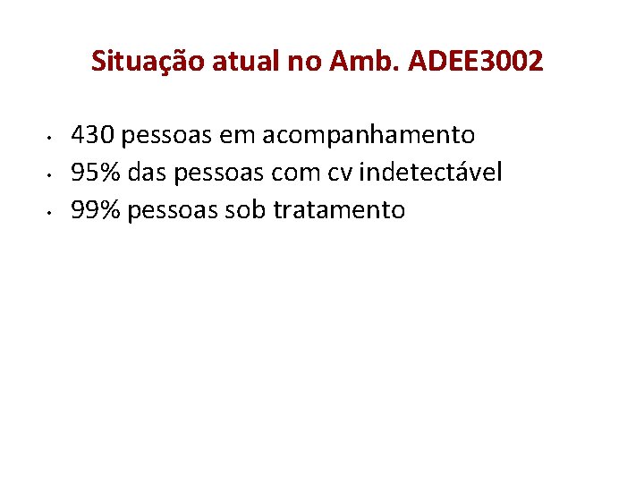 Situação atual no Amb. ADEE 3002 • • • 430 pessoas em acompanhamento 95%
