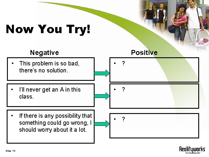 Now You Try! Negative Positive • This problem is so bad, there’s no solution.