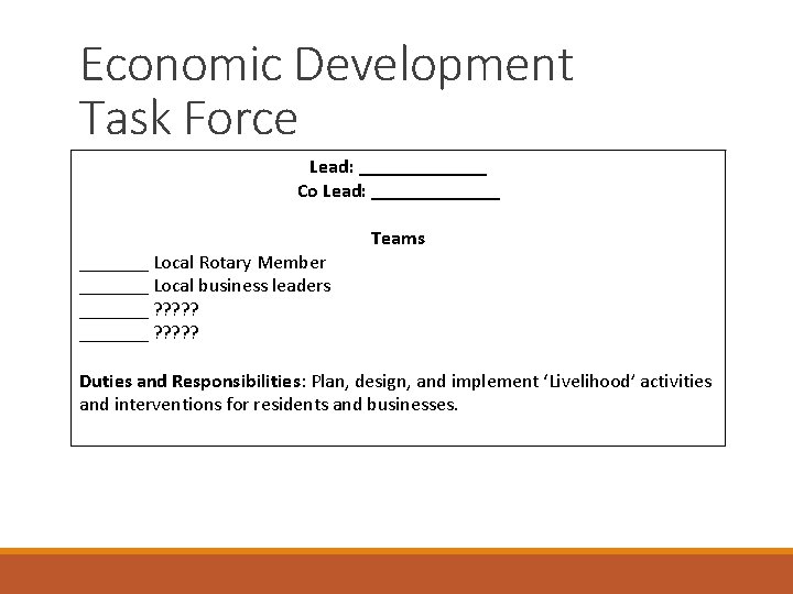 Economic Development Task Force Lead: _______ Co Lead: _______ Local Rotary Member _______ Local