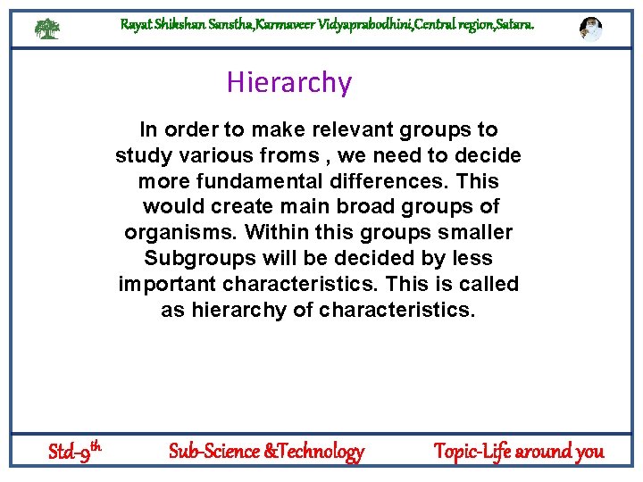 Rayat Shikshan Sanstha, Karmaveer Vidyaprabodhini, Central region, Satara. Hierarchy In order to make relevant