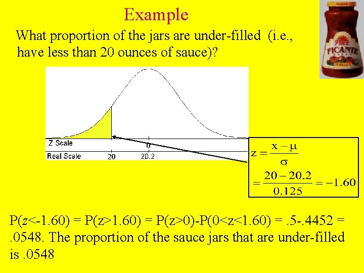 Example What proportion of the jars are under-filled (i. e. , have less than