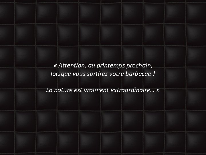  « Attention, au printemps prochain, lorsque vous sortirez votre barbecue ! La nature