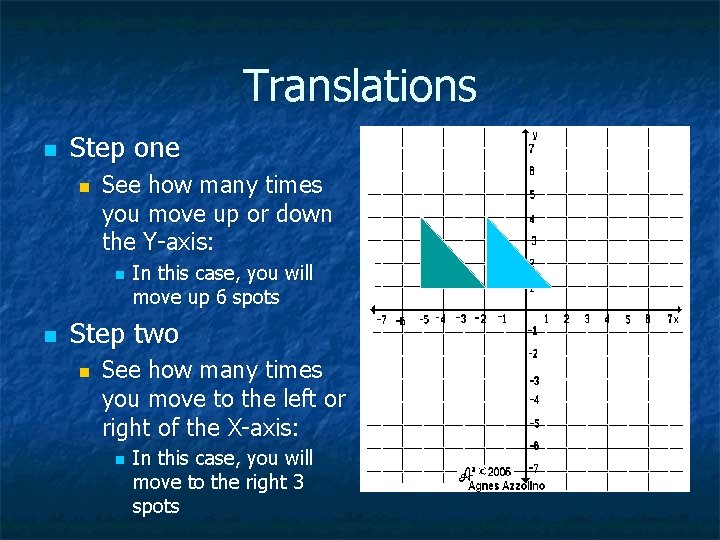 Translations n Step one n See how many times you move up or down