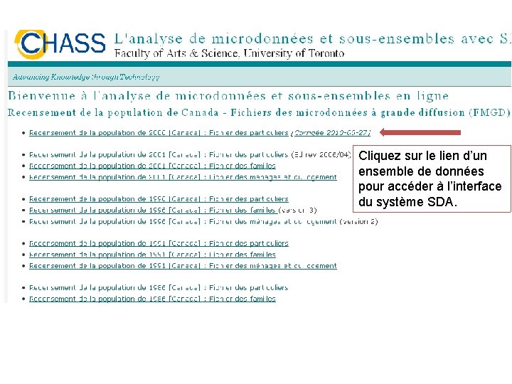 Cliquez sur le lien d’un ensemble de données pour accéder à l’interface du système