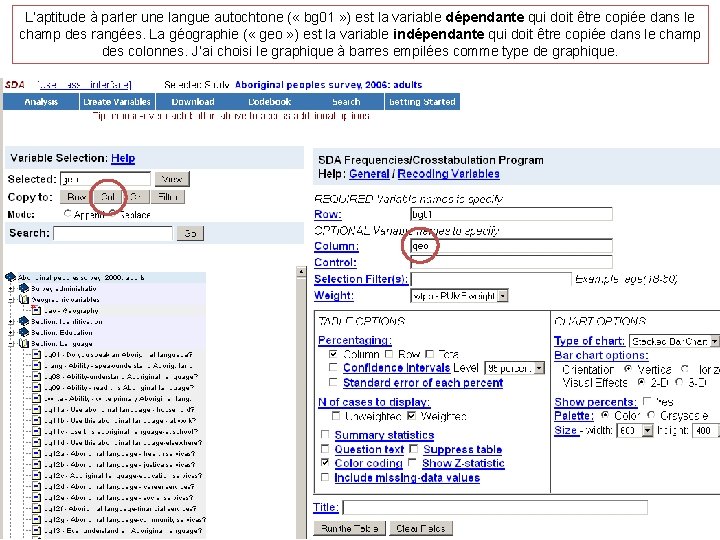 L’aptitude à parler une langue autochtone ( « bg 01 » ) est la