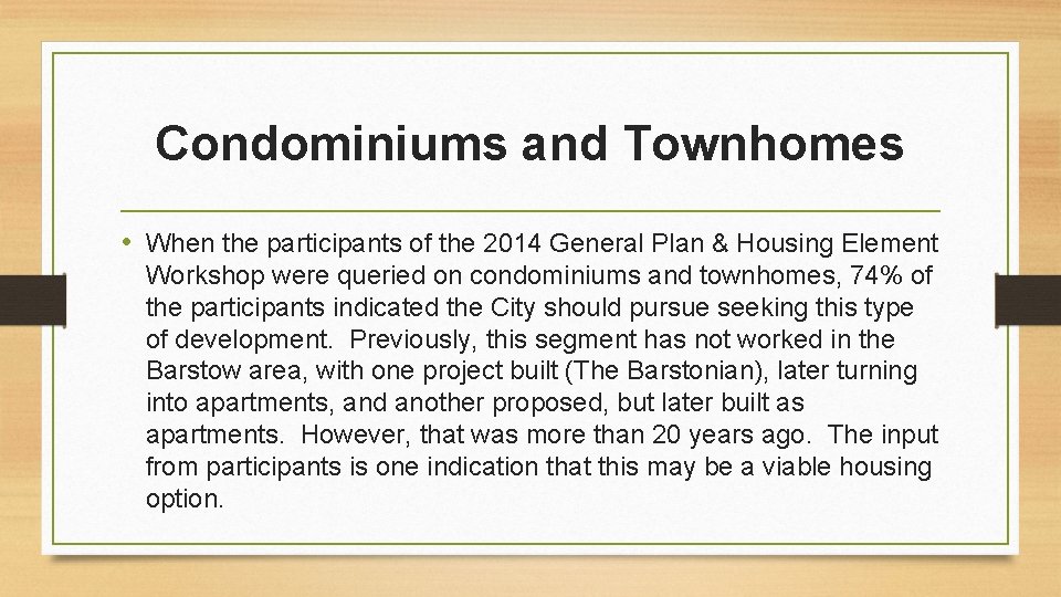 City of Barstow Housing Element Update Overview of