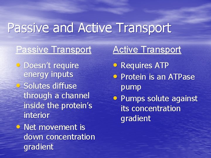 Passive and Active Transport Passive Transport Active Transport • Doesn’t require • Requires ATP Passive and Active Transport Passive Transport Active Transport • Doesn’t require • Requires ATP