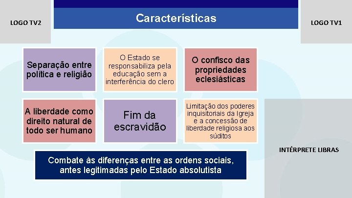 Características LOGO TV 2 Separação entre política e religião A liberdade como direito natural