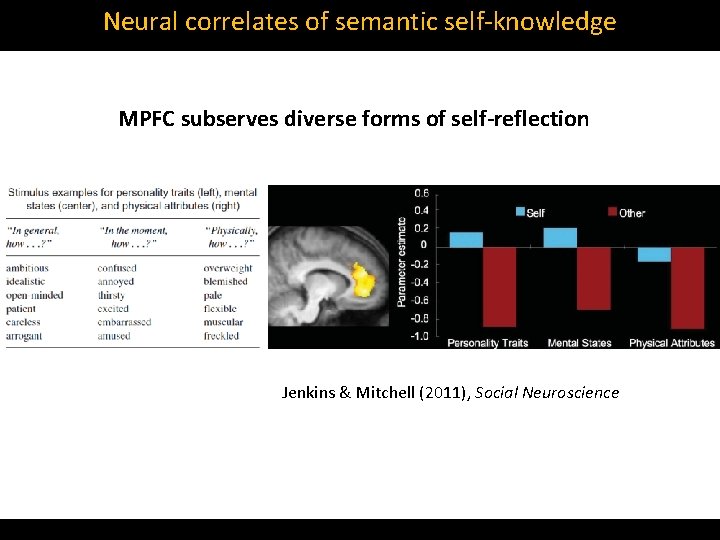 Neural correlates of semantic self‐knowledge MPFC subserves diverse forms of self-reflection Jenkins & Mitchell