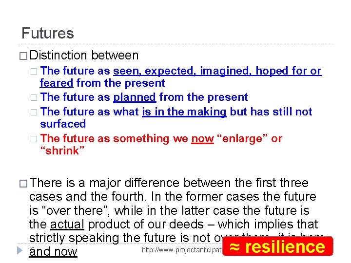 Futures � Distinction between � The future as seen, expected, imagined, hoped for or