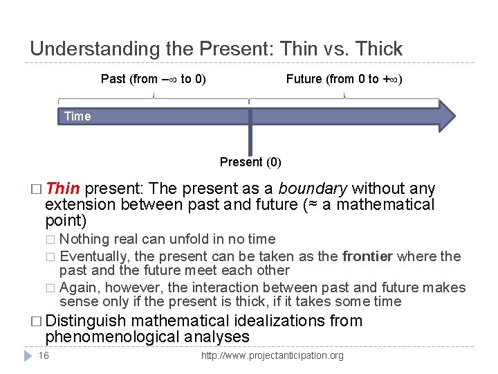 Understanding the Present: Thin vs. Thick Past (from – to 0) Future (from 0