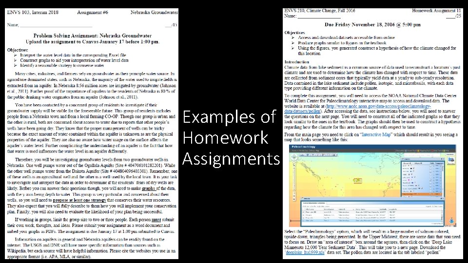 Examples of Homework Assignments Examples of Homework Assignments